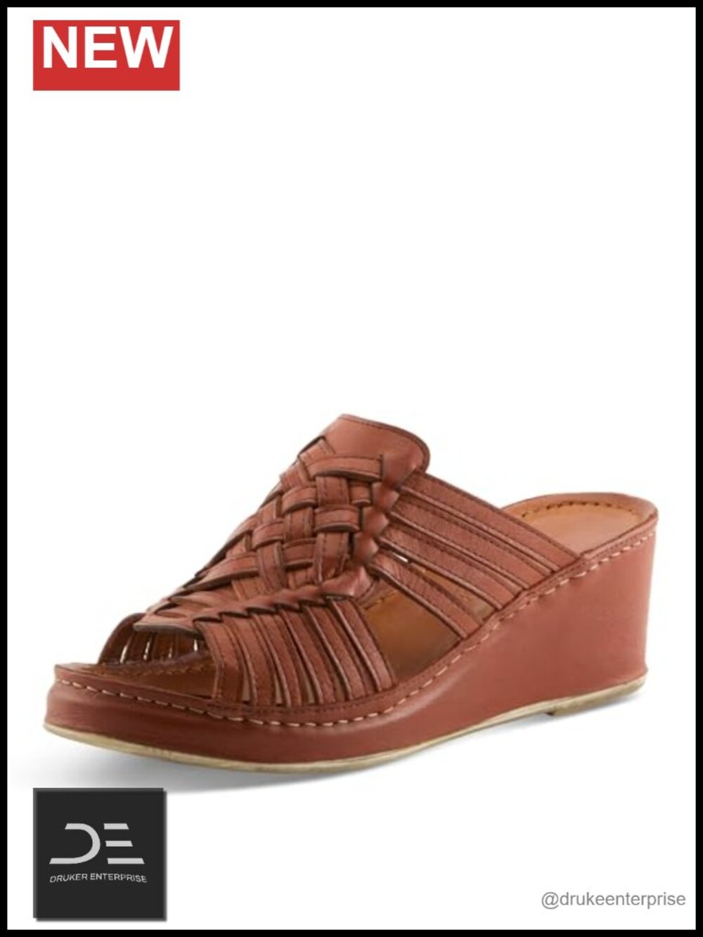 Women's Woven Leather Slip-On Mule Wedge Sandal - 2.5 Inch Heel
